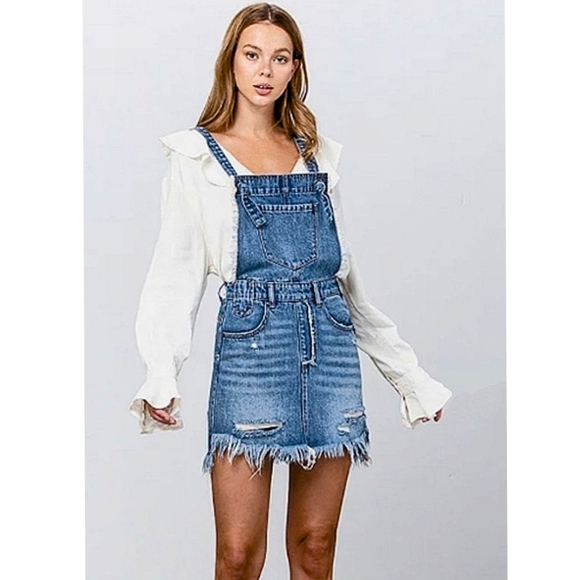 Denim Overall/Skirtall Dress - Picture 4 of 9